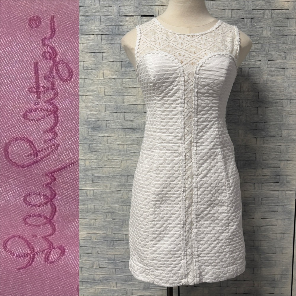 Lilly Pulitzer‎ 2 Sheath White Textured Lace Sleeveless Knee Length
